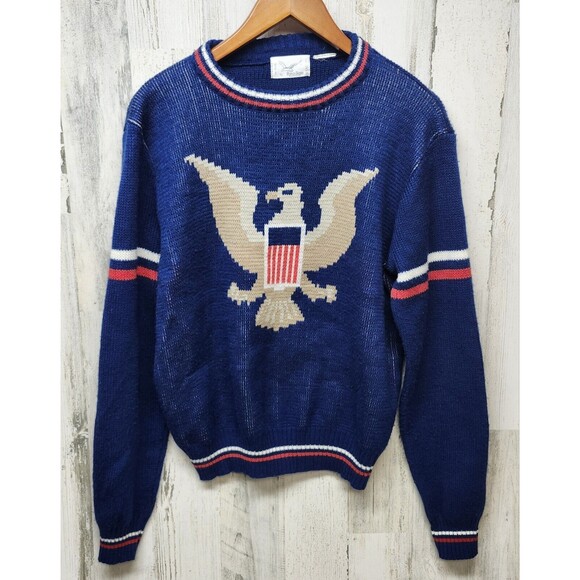 VINTAGE Repage Sweater Men S Blue 80's Style Great Seal Of United States Design - Picture 1 of 8